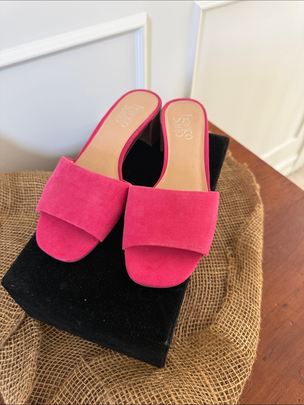 Franco Sarto Hot Pink Suede Slide Mules size 7.5